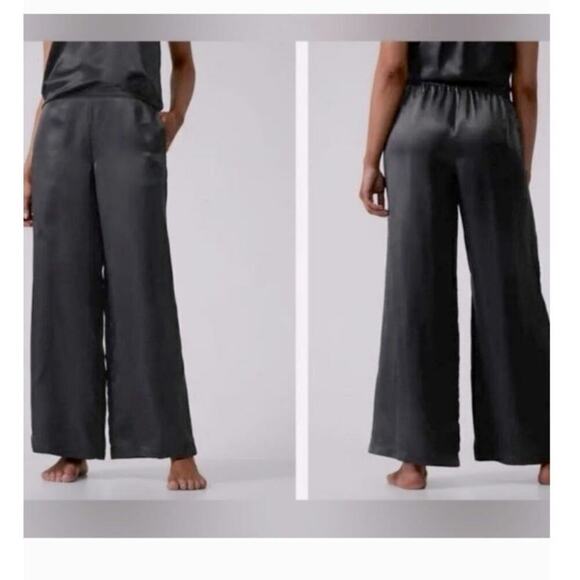 Athleta Calm Cool Lounging Wide Leg Satin Woments Pants Size Large 100% Cupro - Picture 1 of 7